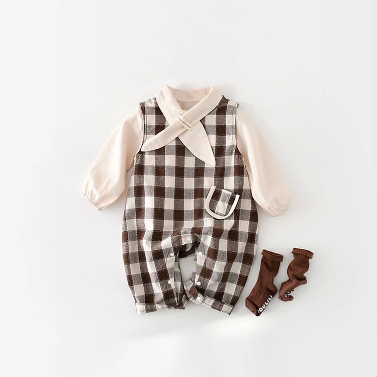 【73-100】オールインワン チェック柄 可愛い ベビー服 - 画像 (11)
