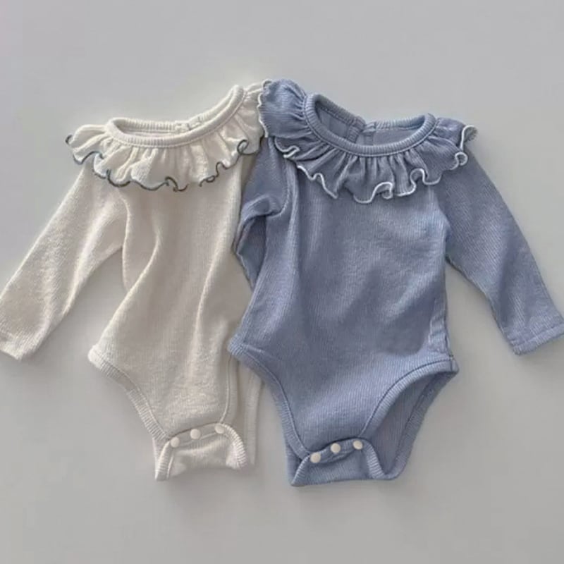 【66-90cm】ロンパース フリル付き 無地 肌に優しい ベビー服