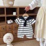 【66-90】オールインワン パンダ ボーダー 可愛い ベビー服 - 画像 (3)