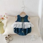 【66-90】デニムロンパース レース ノースリーブ 可愛い ベビー服 - 画像 (7)