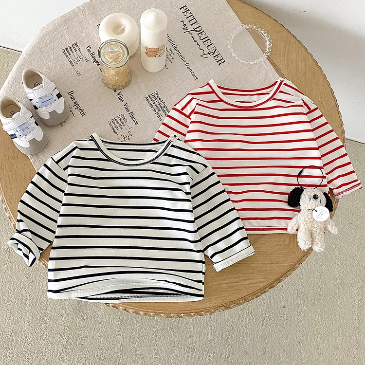 【73-100】ベビー ボーダー トップス 長袖Tシャツ - 画像 (3)
