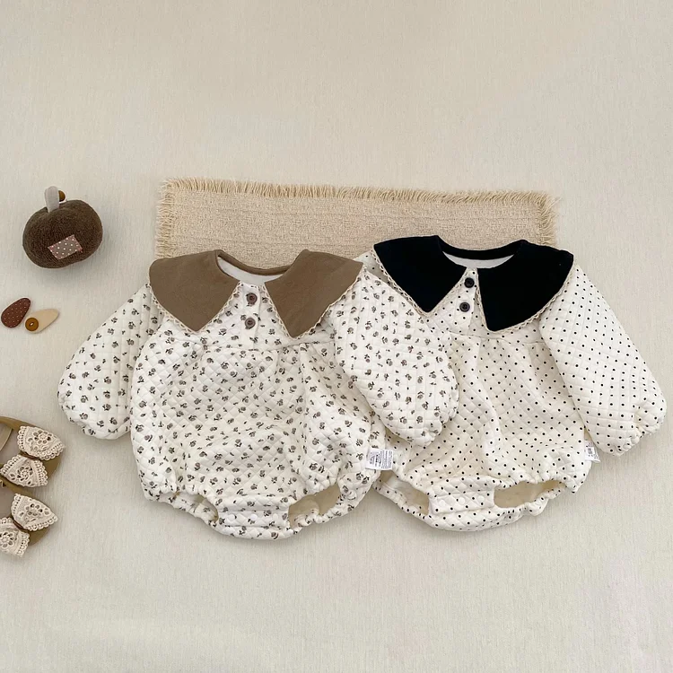【66-100cm】ロンパース ドットOR花柄 肌触り良い ベビー服