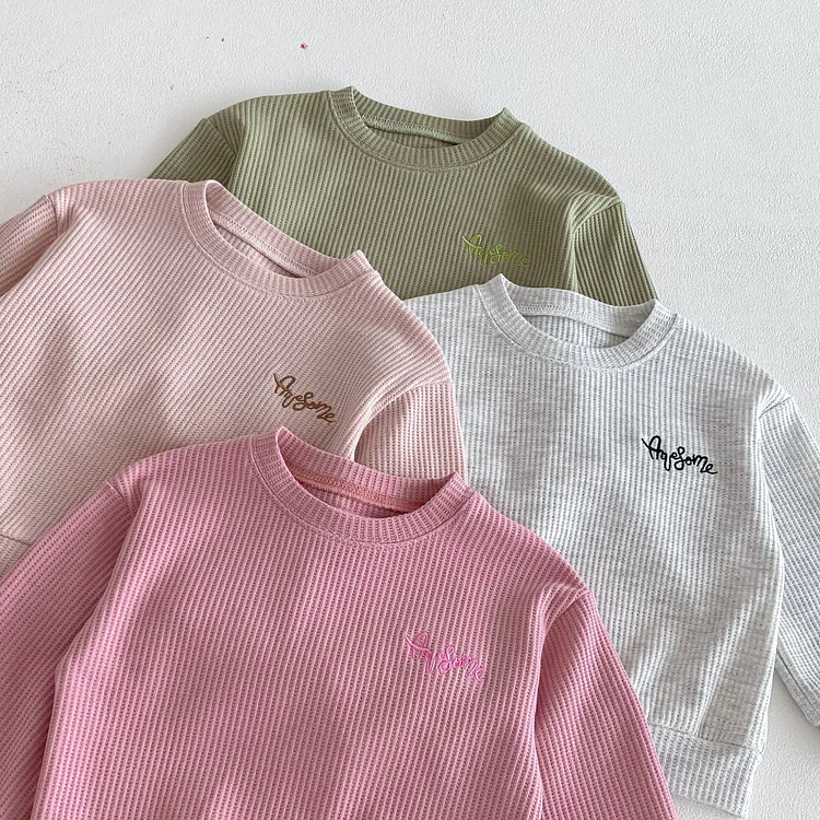 【80-130】セットアップ 英字刺繡 ワッフル シンプル 子供服 - 画像 (15)