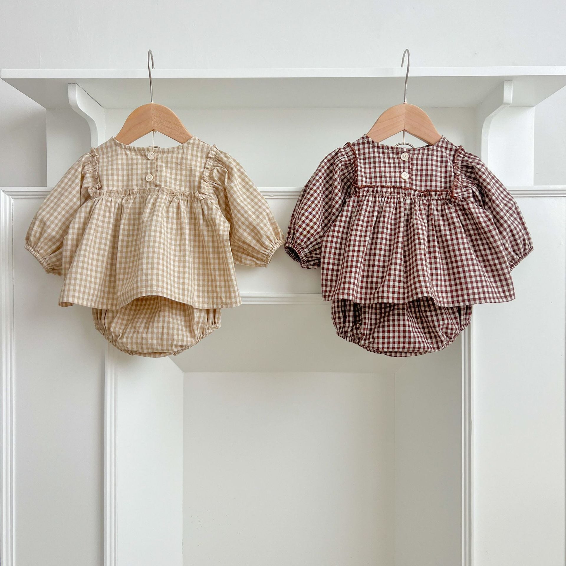 【66-90】ブラウス&ブルマ パフスリーブ チェック ディリー おしゃれ ベビー服 - 画像 (12)