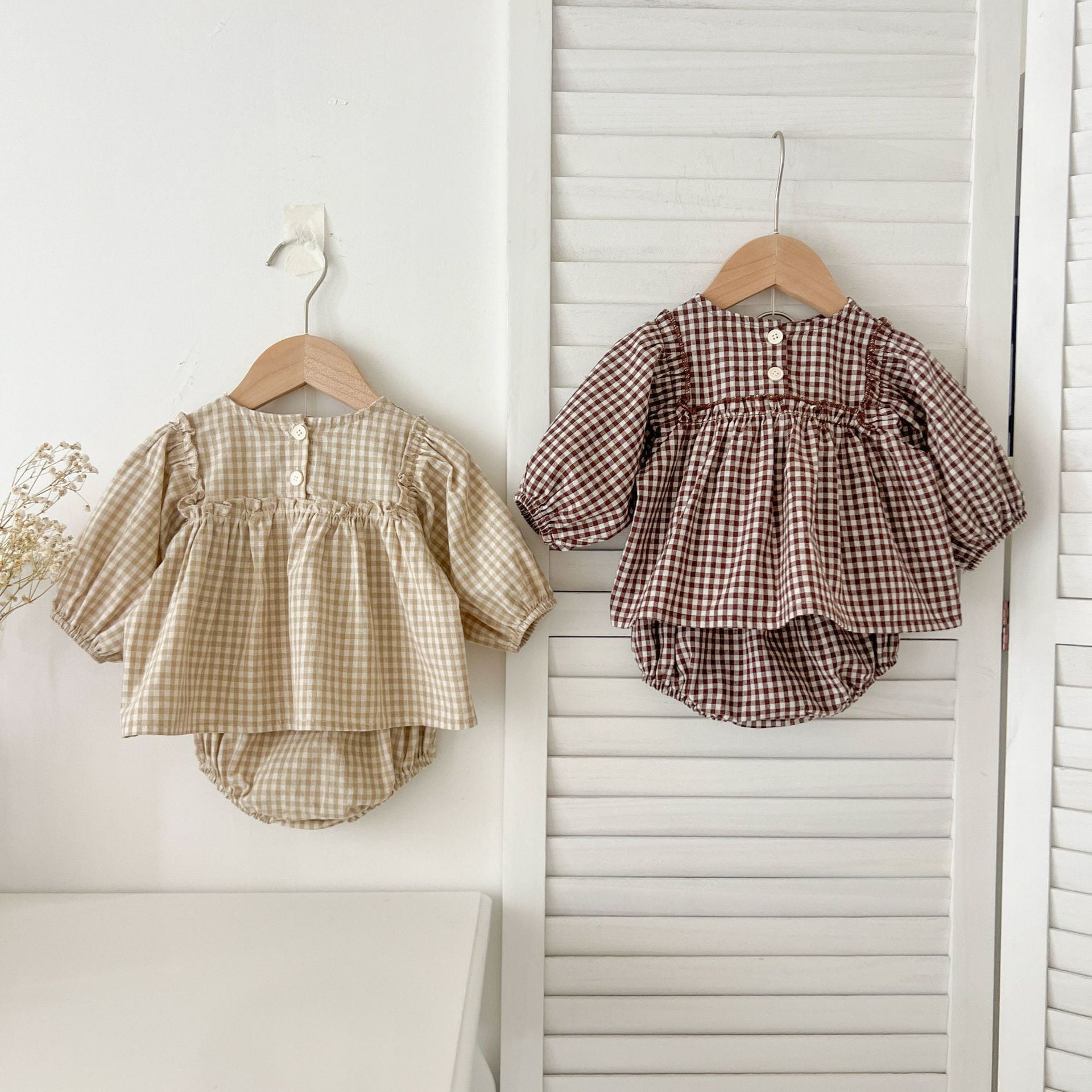 【66-90】ブラウス&ブルマ パフスリーブ チェック ディリー おしゃれ ベビー服 - 画像 (9)