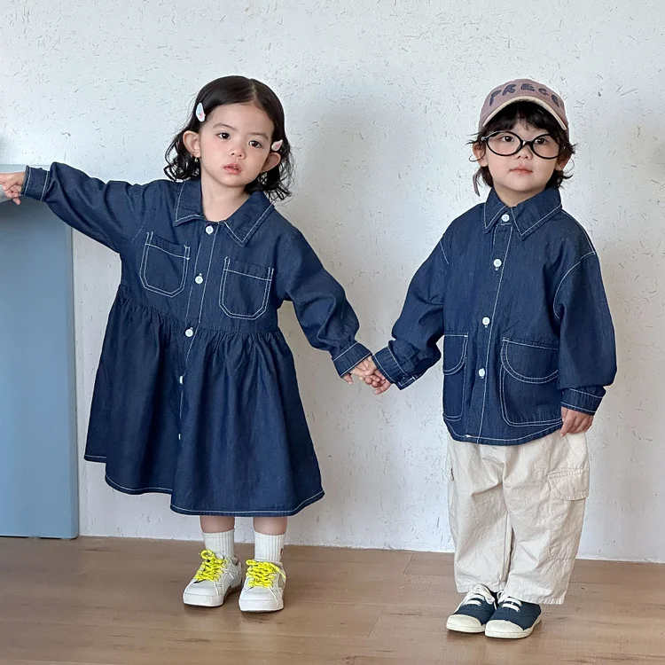 【80-150】シャツ or ワンピース デニム カジュアル 定番 - 画像 (3)