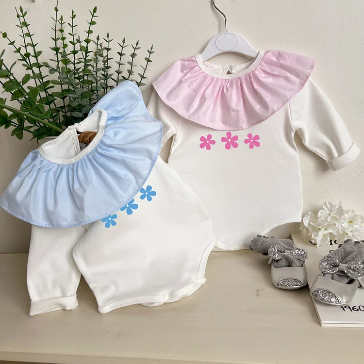 【66-90cm】ロンパース フラワー フリル襟 おしゃれ ベビー服