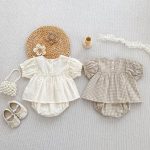 【66-100】ブラウス＆ブルマ パフスリーブ チェック シンプル ベビー服 - 画像 (8)