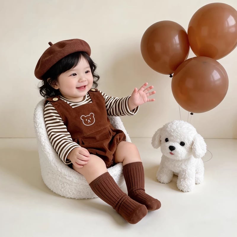 【66-90】セットアップ ロンパース&Tシャツ クマ ブラウン 可愛い ベビー服 - 画像 (9)