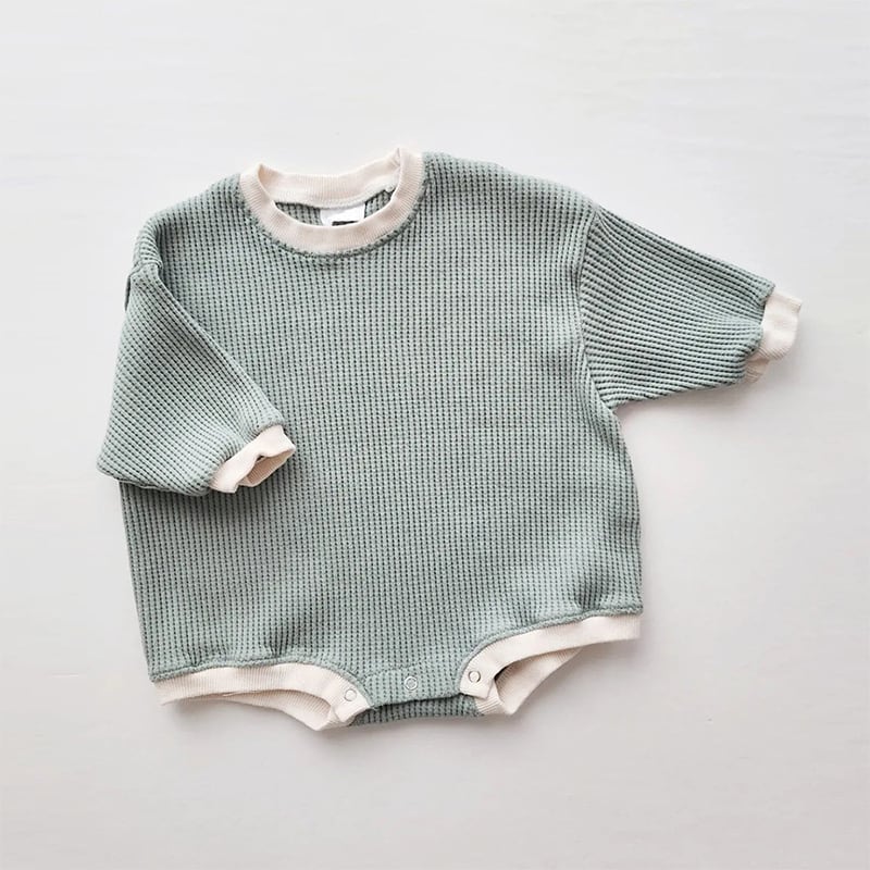 【59-90】ロンパース 四色展開 長袖 ワッフル 可愛い ベビー服 - 画像 (5)
