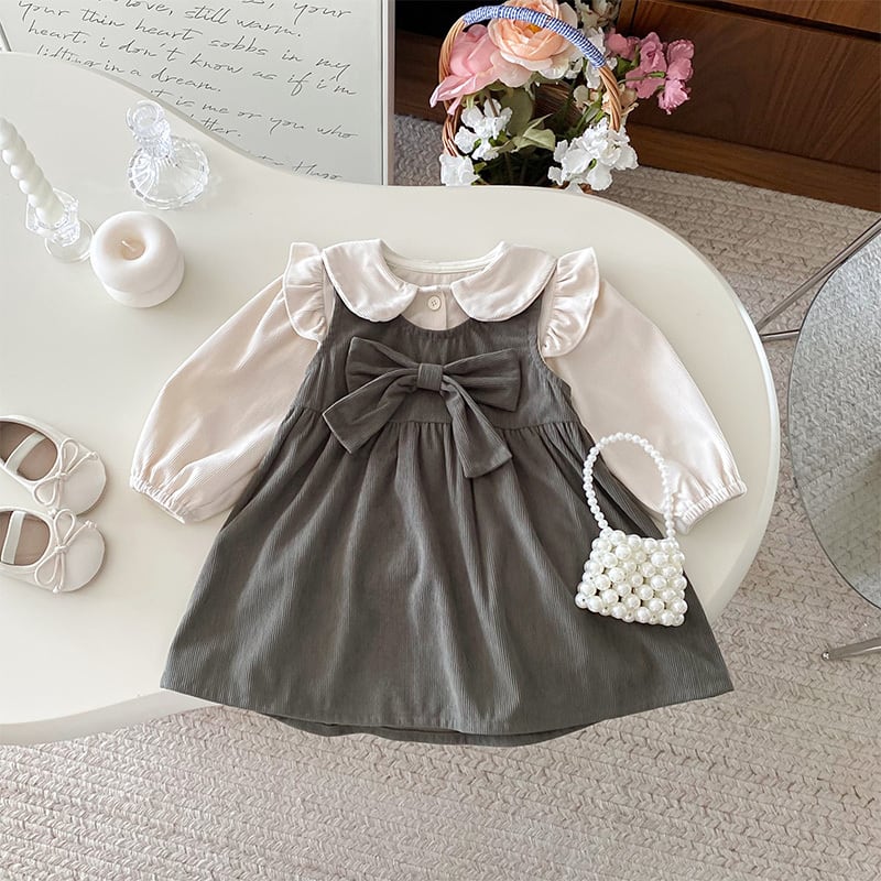 【80-130】サロペットワンピースorブラウス リボン付き シンプル - 画像 (6)
