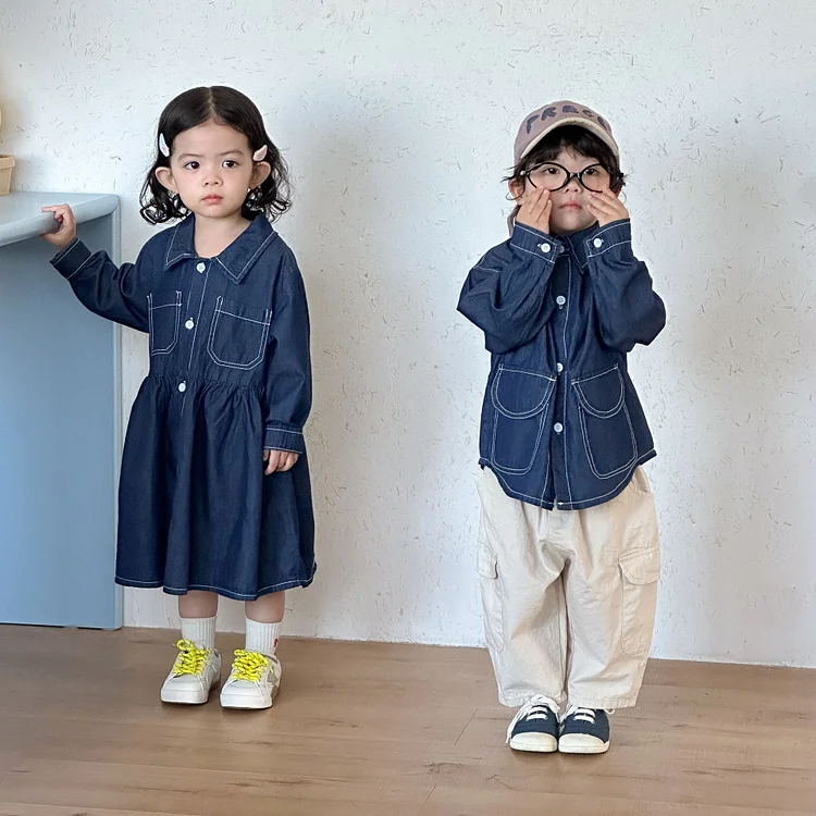 【80-150】シャツ or ワンピース デニム カジュアル 定番 - 画像 (5)