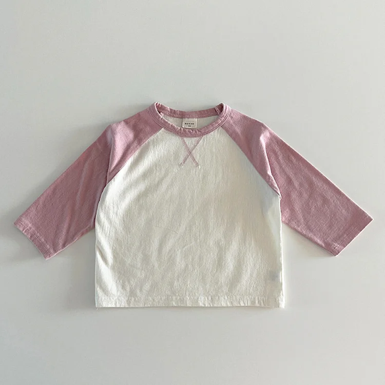 【73-100】ベビー カラー切り替え トップス 長袖Tシャツ - 画像 (5)