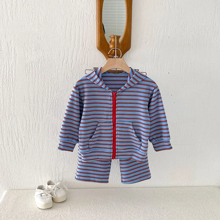 【80-130】セットアップ ボーダー フード付き カジュアル 子供服 - 画像 (7)