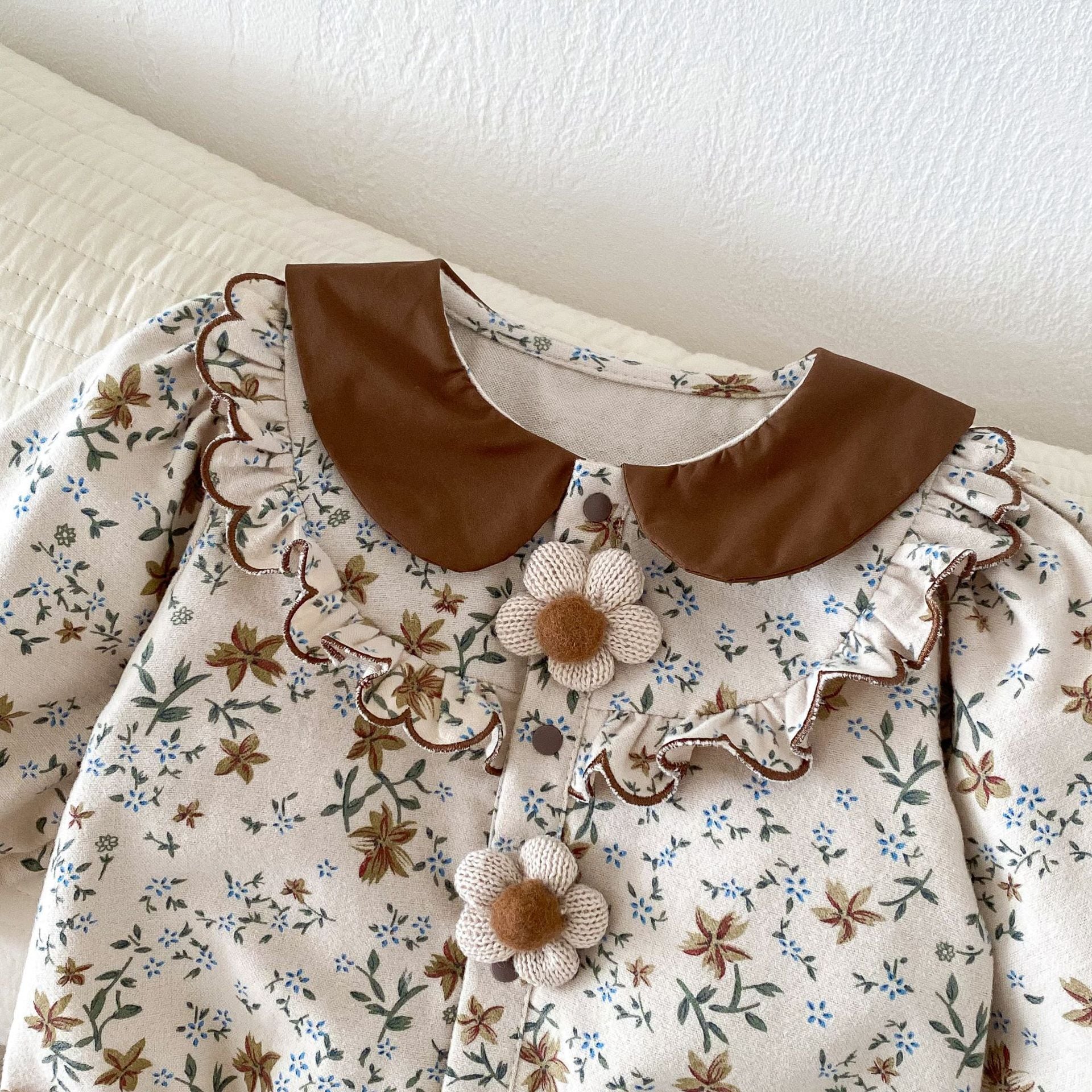 【66-90】ロンパース ブラウン花 可愛い 肌に優しい ベビー服 - 画像 (8)