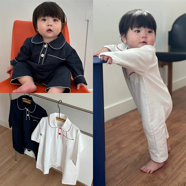【66-90cm】オールインワン 韓国風 丸襟 肌に優しい ベビー服