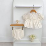 【66-100】ブラウス＆ブルマ パフスリーブ チェック シンプル ベビー服 - 画像 (9)