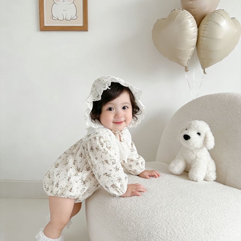 【66-90】ロンパース&帽子 レース おしゃれ 肌に優しい ベビー服 - 画像 (13)