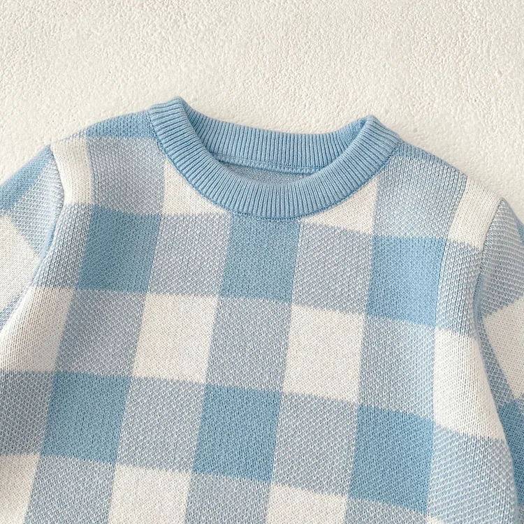 【66-90】ロンパース チェック柄 ニット 可愛い ベビー服 - 画像 (10)