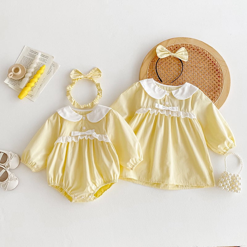 【66-120】ロンパース/ワンピース 可愛い キイロ 姉妹服 - 画像 (5)