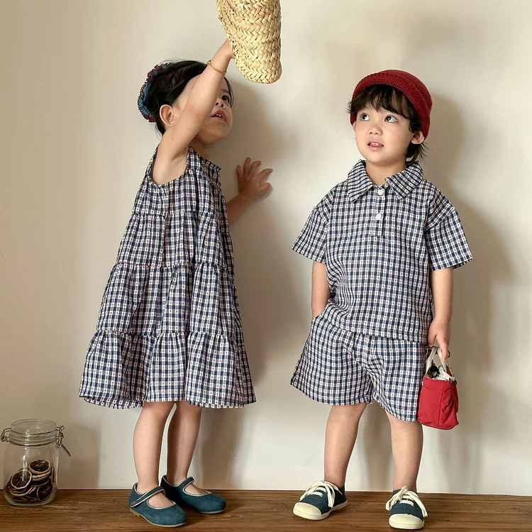 【80-150】キッズ チェク柄 セットアップ or ワンピース - 画像 (5)