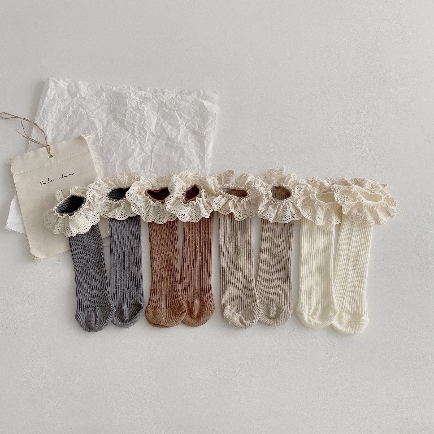 【GOODS】ソックス 4点セット ナチュラル フリル 無地 靴下 - 画像 (3)