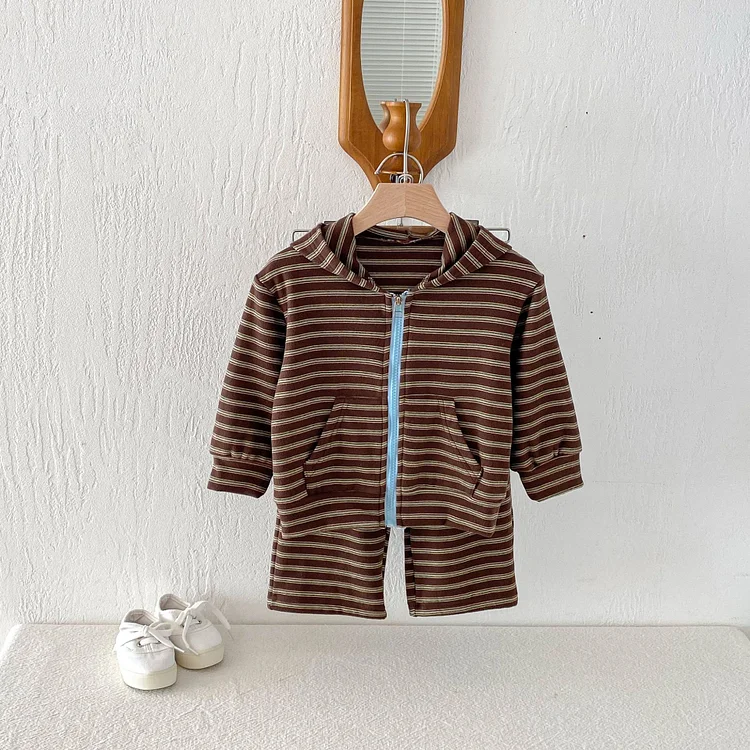 【80-130】セットアップ ボーダー フード付き カジュアル 子供服 - 画像 (5)