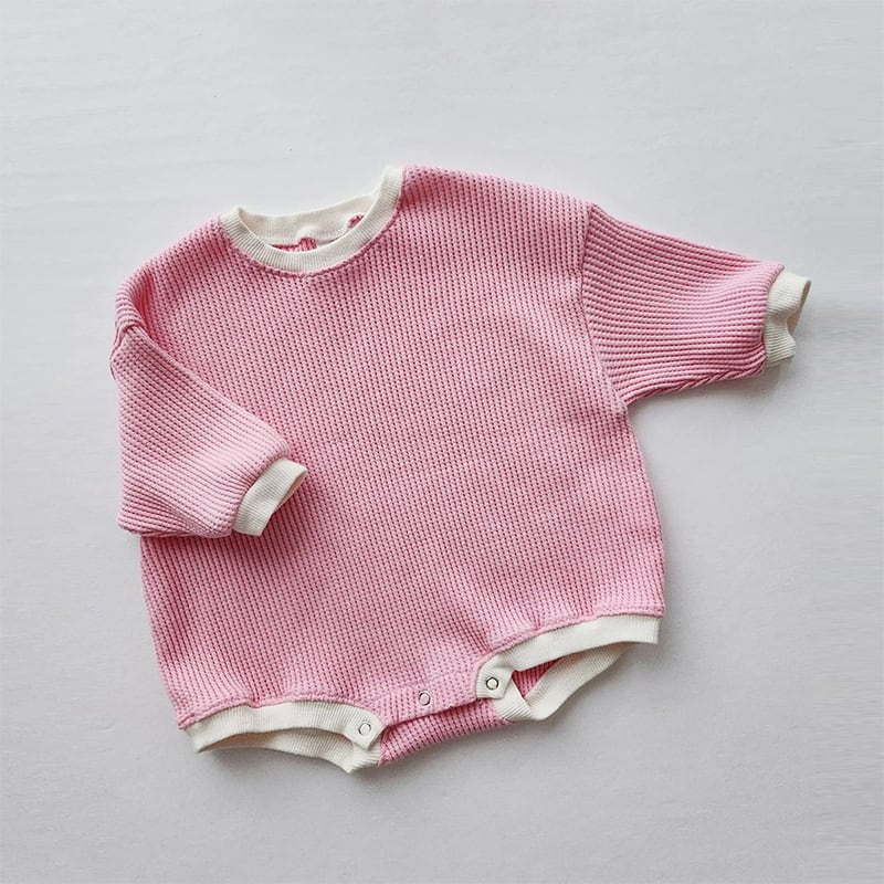 【59-90】ロンパース 四色展開 長袖 ワッフル 可愛い ベビー服 - 画像 (6)