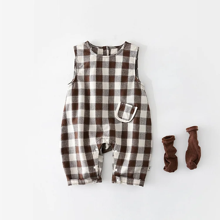 【73-100】オールインワン チェック柄 可愛い ベビー服 - 画像 (9)