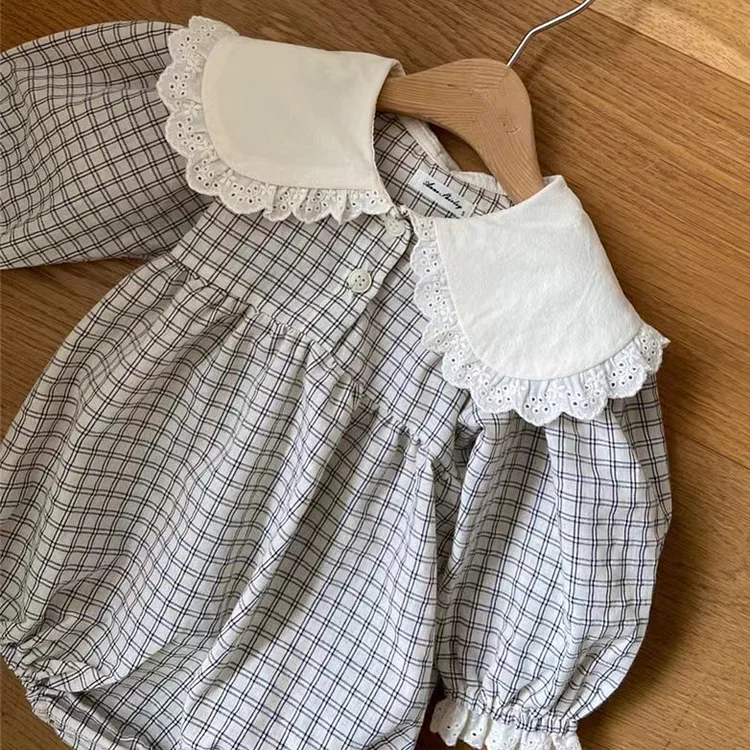 【66-90】ロンパース 丸襟 チェック柄 可愛い ベビー服 - 画像 (7)