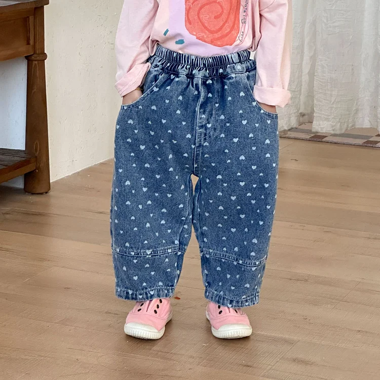 【80-150】デニム パンツ ハート柄 カジュアル 履きやすい - 画像 (7)