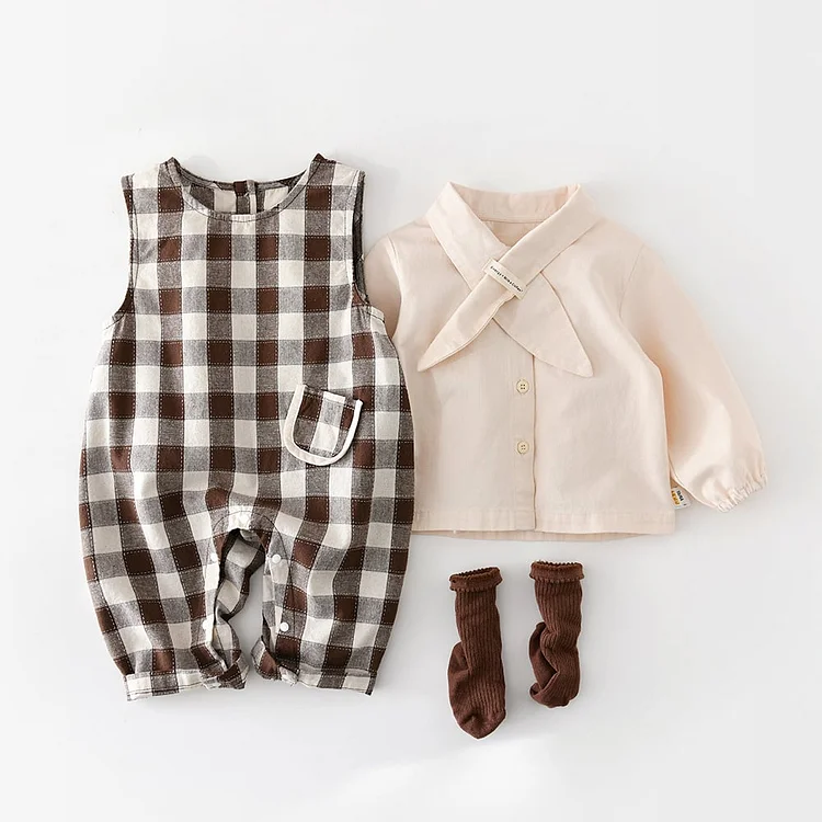 【73-100】オールインワン チェック柄 可愛い ベビー服 - 画像 (10)