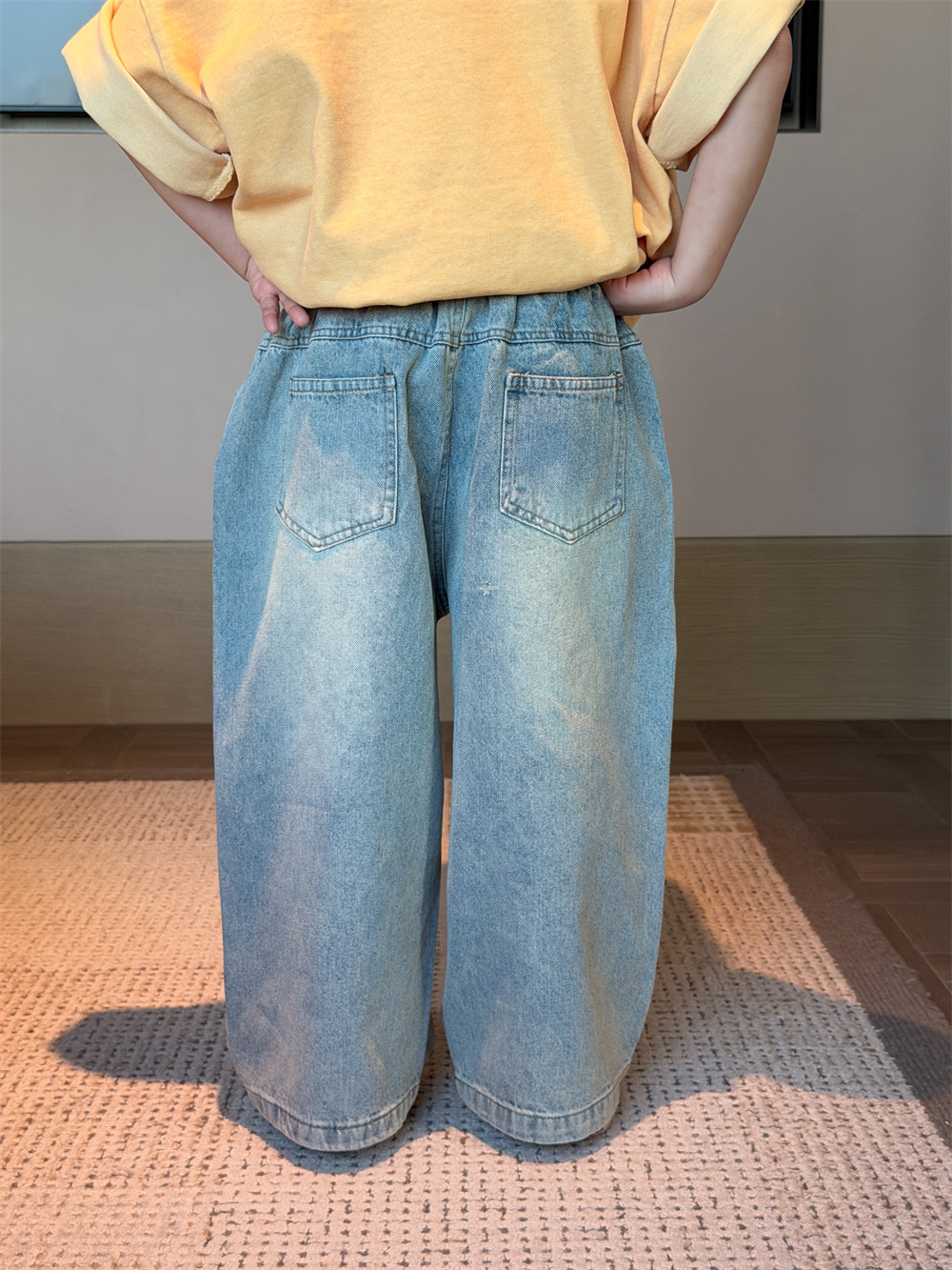 【90-150】デニムパンツ 男女兼用 ダメージ加工 ストレート カジュアル ロングパンツ - 画像 (6)