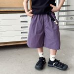 【90-150】カーゴショートパンツ 男の子 ベアタグ ウエストベルト付き 無地 カジュアル 子供服 おしゃれ