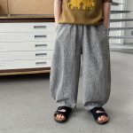 【90-150】ロングパンツ 男の子 細ボーダー 薄手 ゆったり カジュアル パンツ