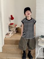 【90-150】タンクトップ 男の子 ボーダー柄 モノトーン ゆったり カジュアル トップス