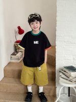 【90-150】半袖Tシャツ 男の子 配色デザイン リブ仕様 ロゴプリント カジュアル トップス - 画像 (3)