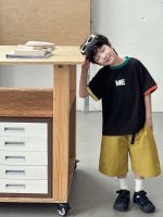 【90-150】半袖Tシャツ 男の子 配色デザイン リブ仕様 ロゴプリント カジュアル トップス - 画像 (5)