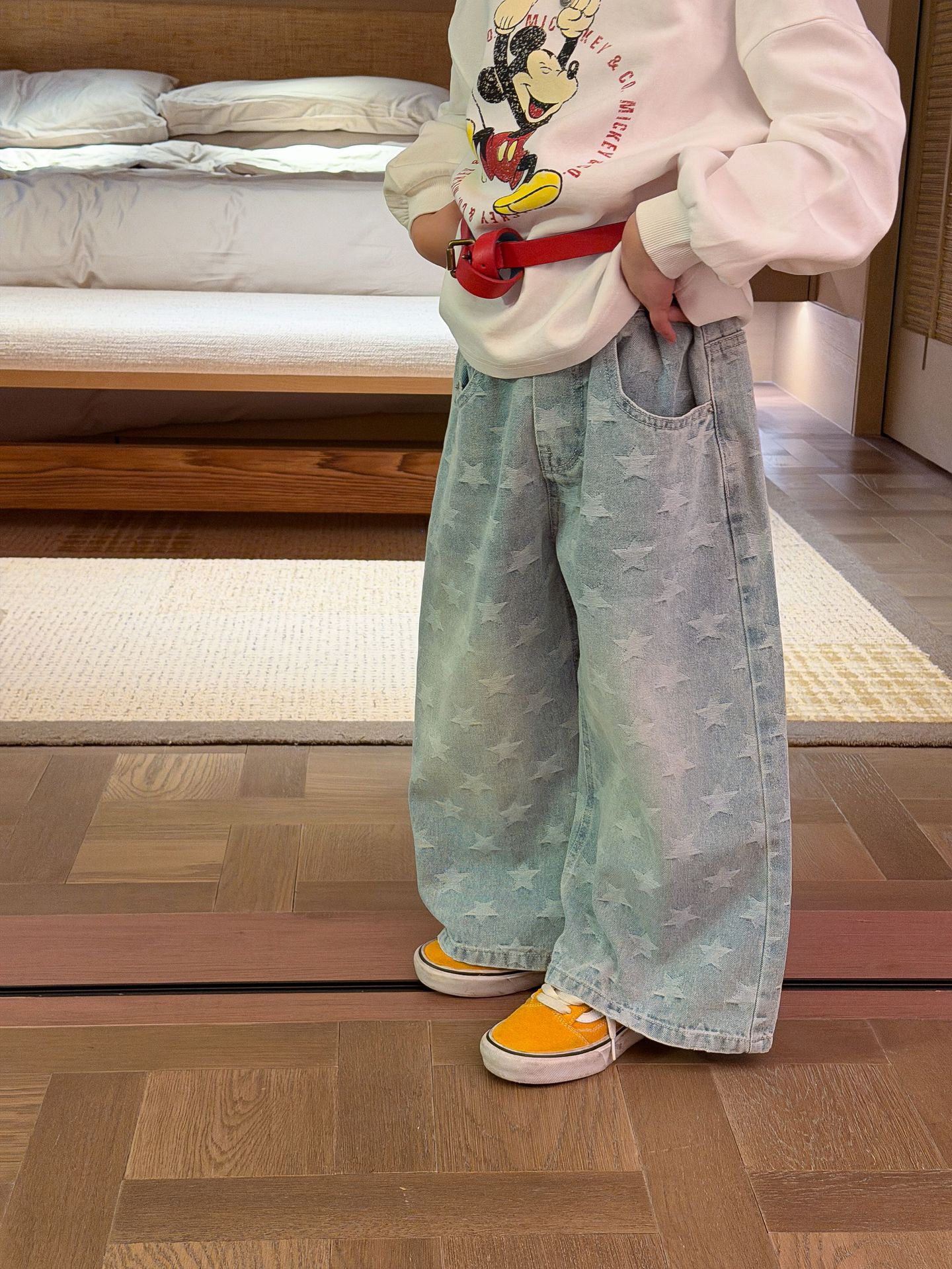 【90-150】デニムパンツ キッズ 星柄 男女兼用 子供服 おしゃれ ストレートデニム カジュアルパンツ - 画像 (4)