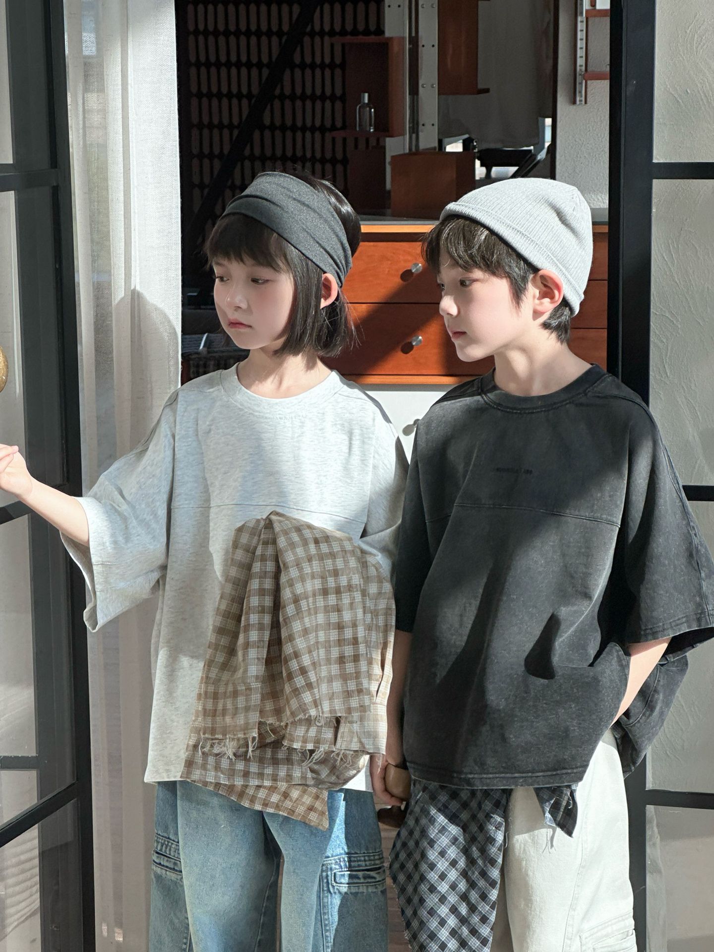 【90-150】半袖Tシャツ 男女兼用 プリント ウォッシュ加工 カジュアル 韓国風 トップス - 画像 (4)