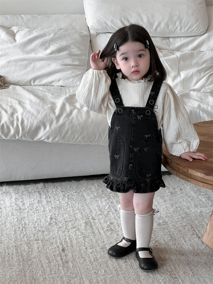 【73-100cm】トップス&デニムサロペットスカート 女の子 韓国風  ふんわり