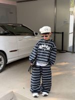 【90-160】セットアップ 男の子 ボーダー柄 こなれ感 おしゃれ パーカー&パンツ - 画像 (2)