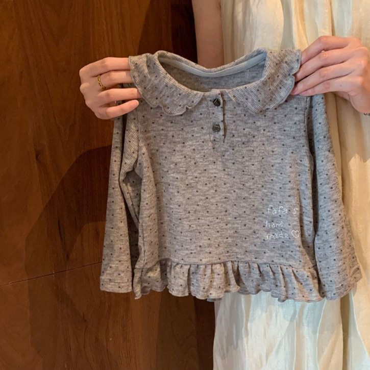 【80-120cm】女の子 トップス 丸襟 ドット柄 肌触り良い