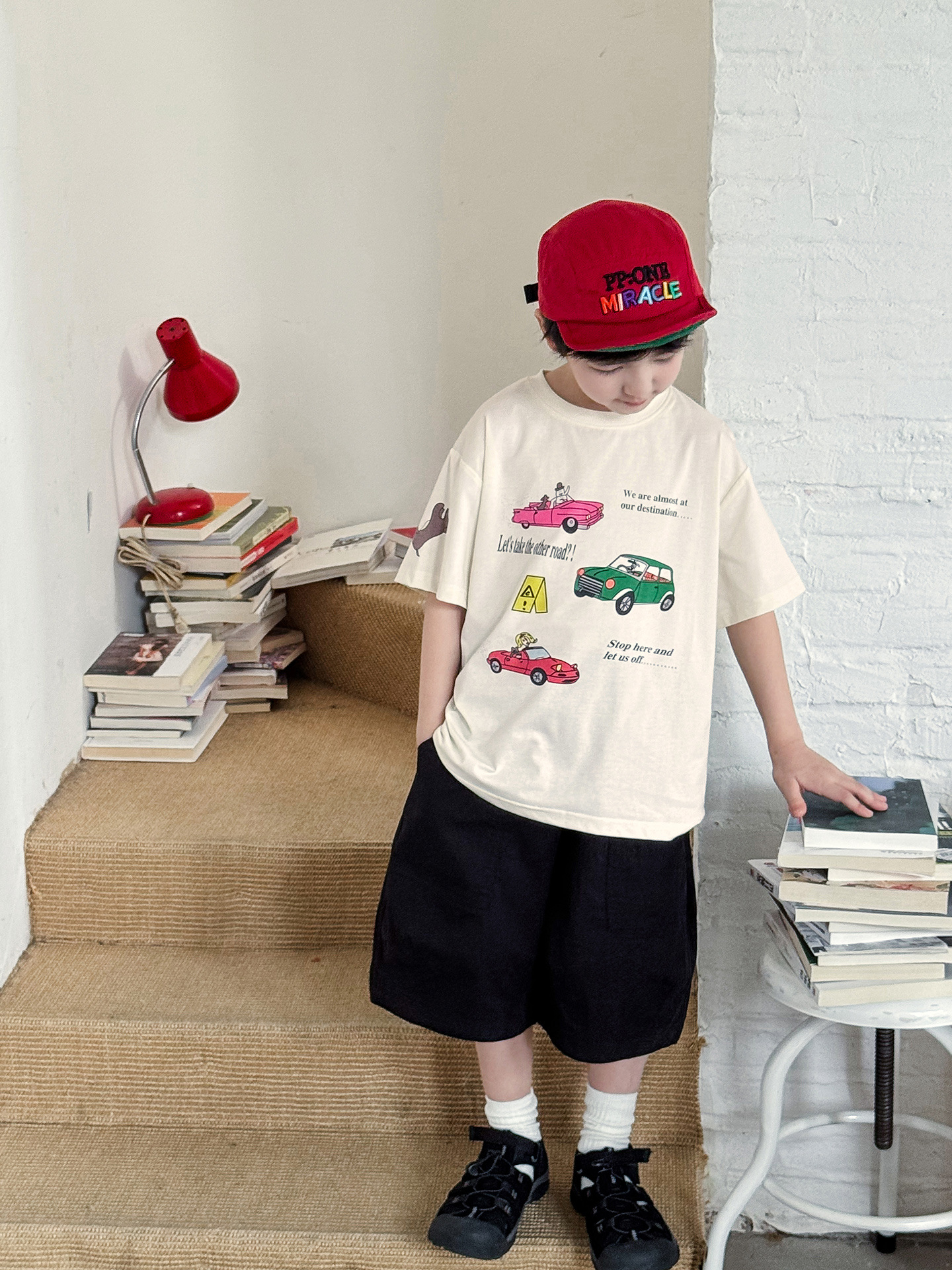 【90-150】半袖Tシャツ 男の子 車プリント クルーネック ゆったり カジュアル トップス - 画像 (3)