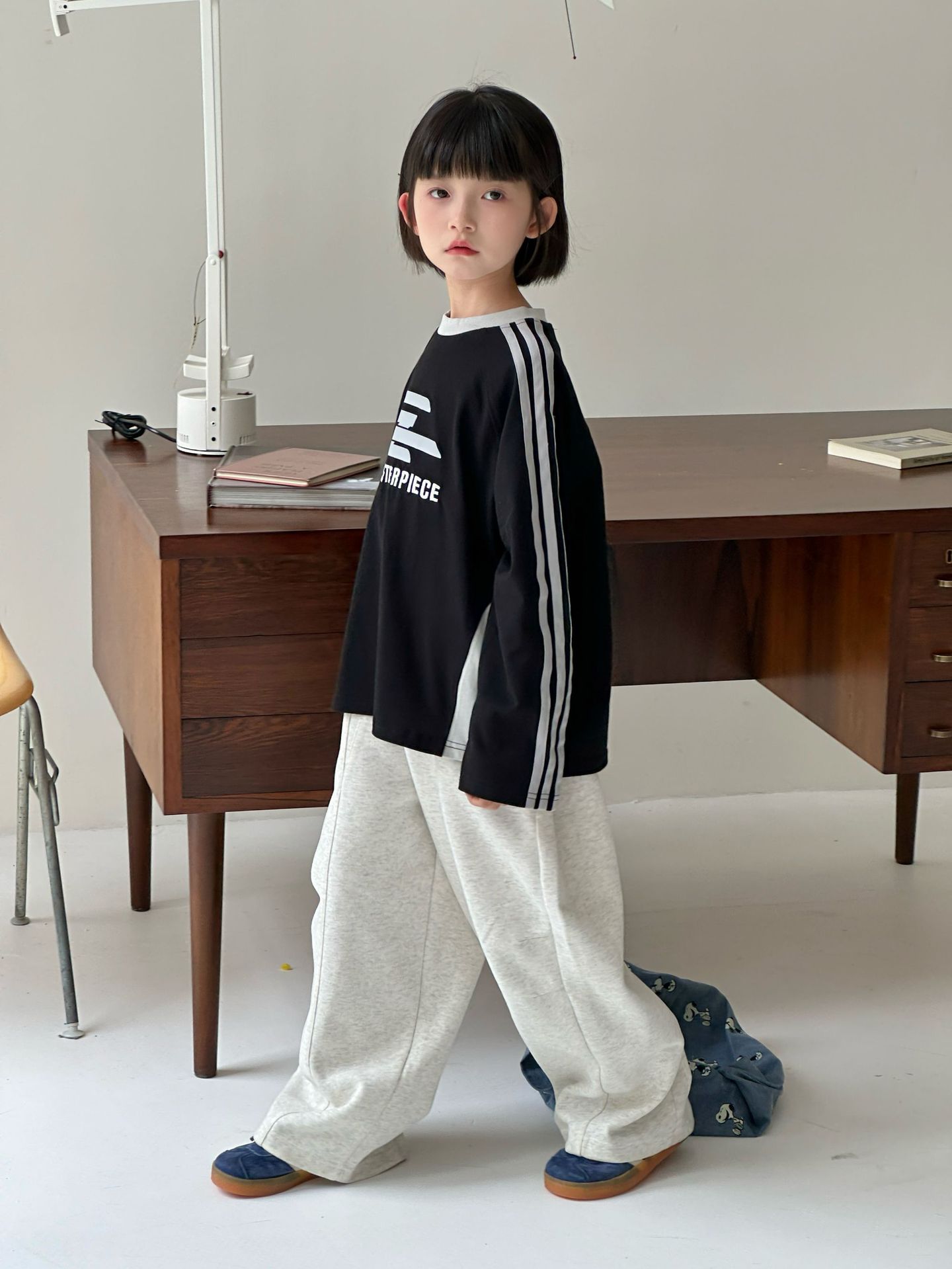 【90-150】Tシャツ 配色ライン プリント カジュアル 長袖トップス - 画像 (6)
