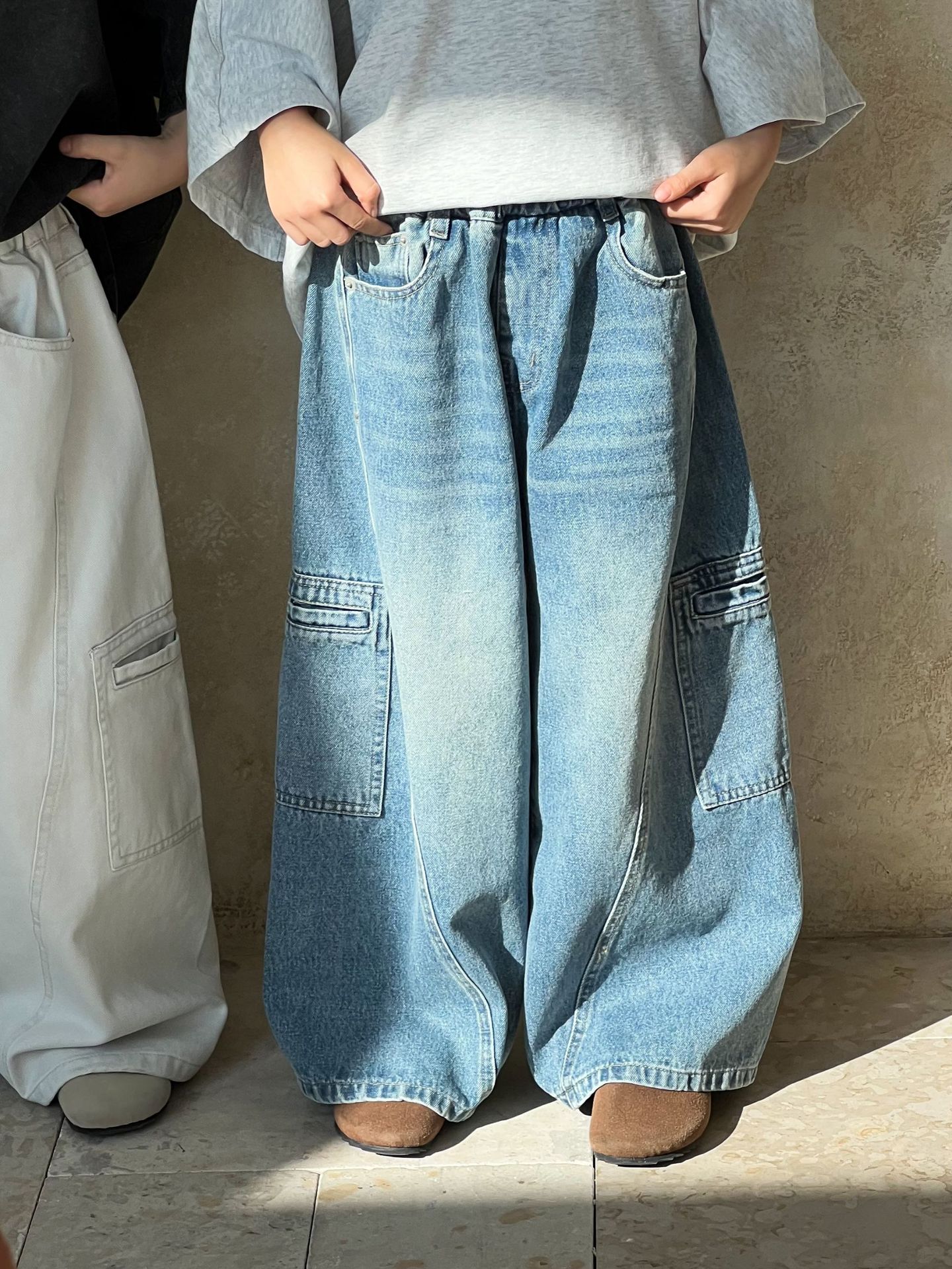 【90-150cm】デニムパンツ ストレート ゆったり カジュアル ワイドパンツ