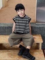 【90-150】タンクトップ 男の子 ボーダー柄 モノトーン ゆったり カジュアル トップス - 画像 (2)
