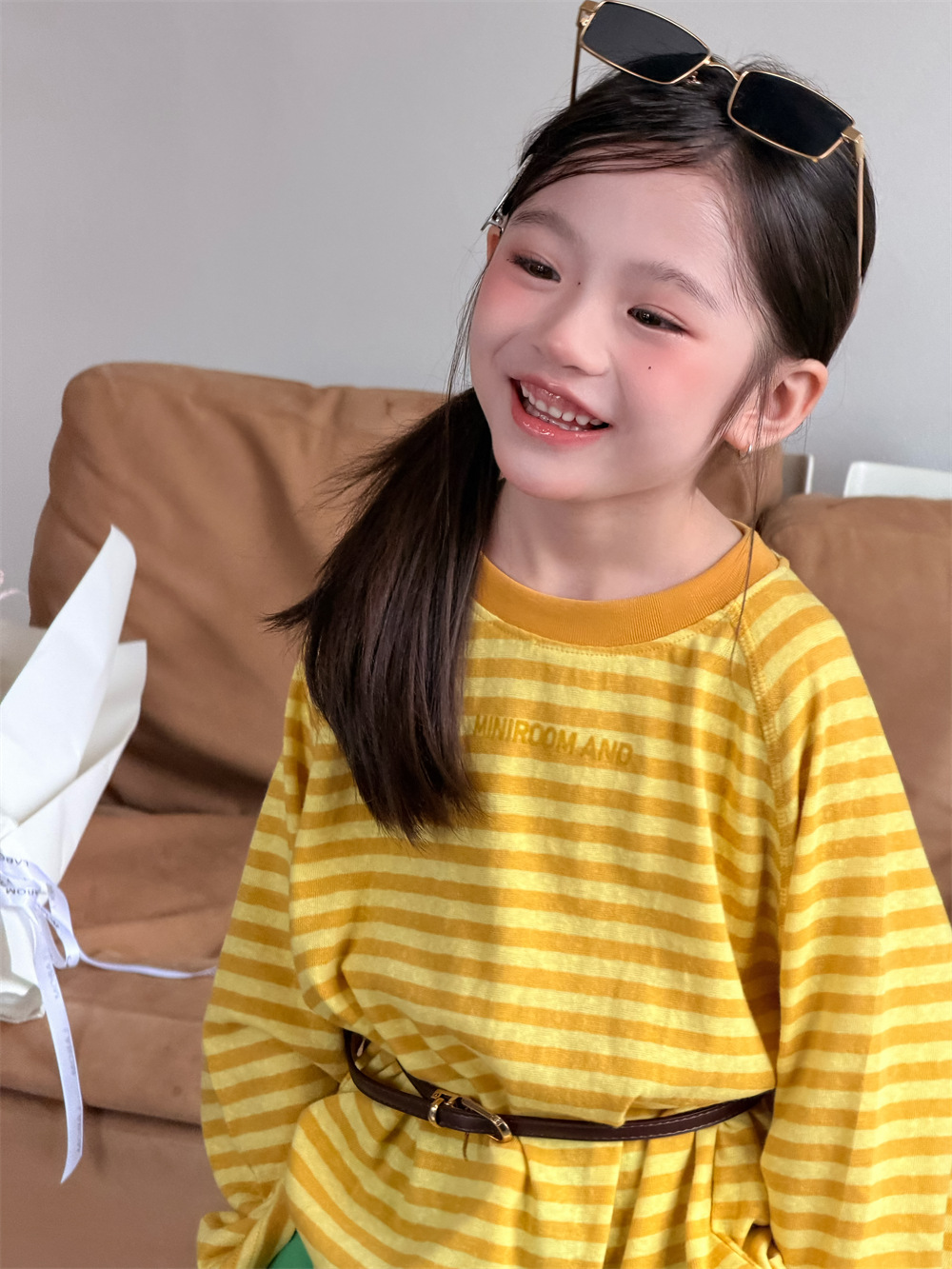 【90-150】Tシャツ 長袖 ボーダー ルーズ 合わせやすい トップス - 画像 (7)