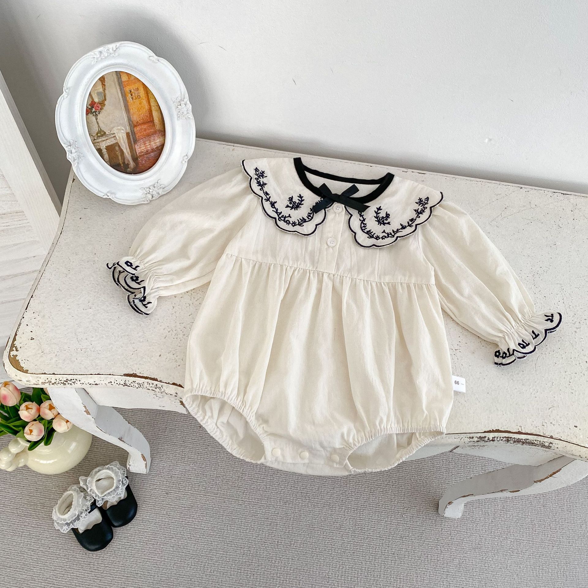 【66-90】ロンパース おしゃれ 刺繍 ナチュラル - 画像 (6)