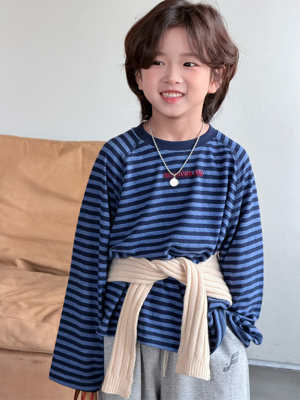 【90-150】Tシャツ 長袖 ボーダー ルーズ 合わせやすい トップス - 画像 (8)